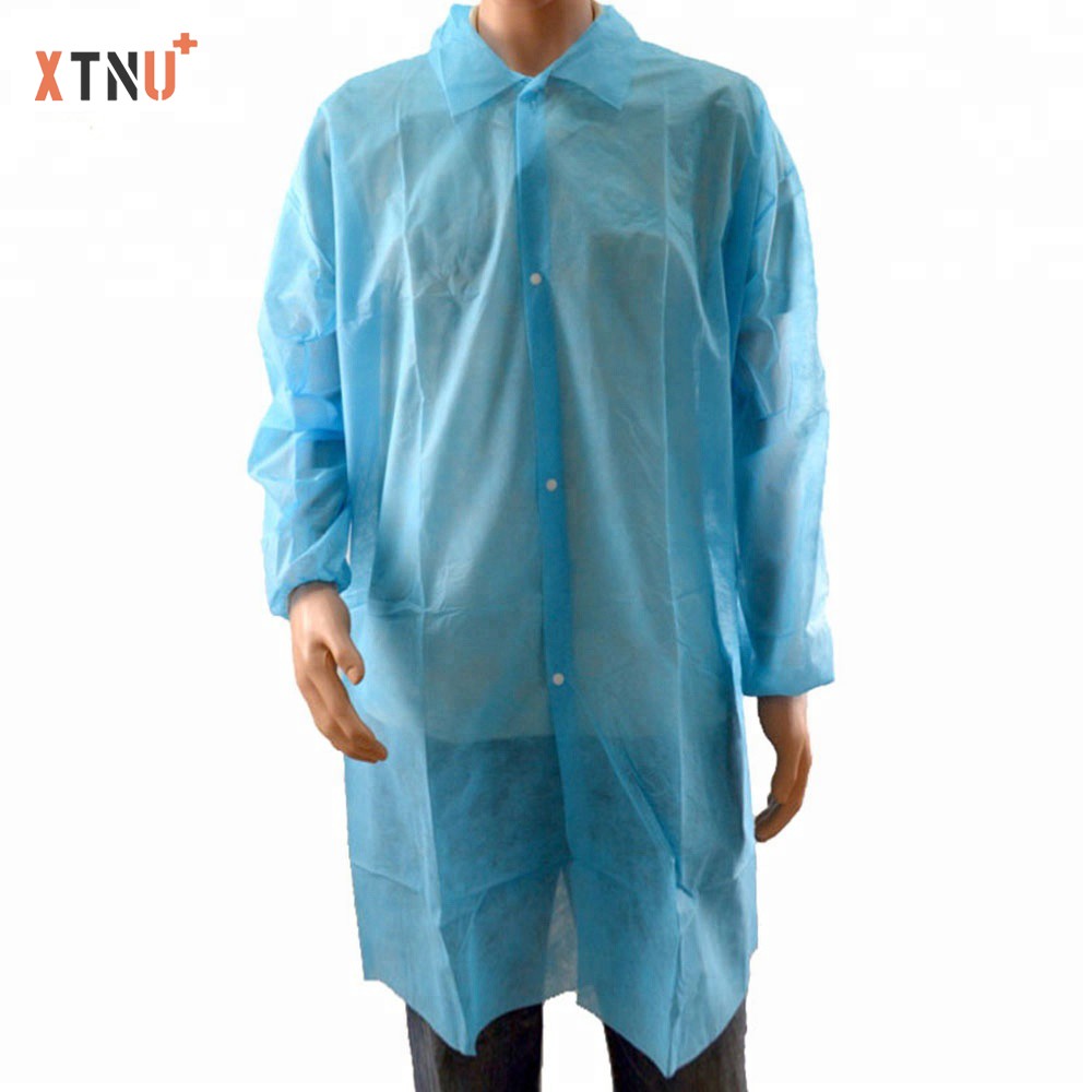 Light Blue 40gsm PP Non-Woven Lab Coat With Zipper