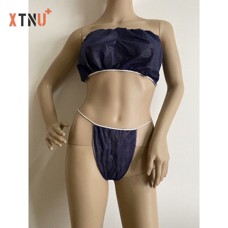 XTNU Dark Blue Massage Spa Salon Polypropylene Bras Disposable Strapless Bra with String Tie